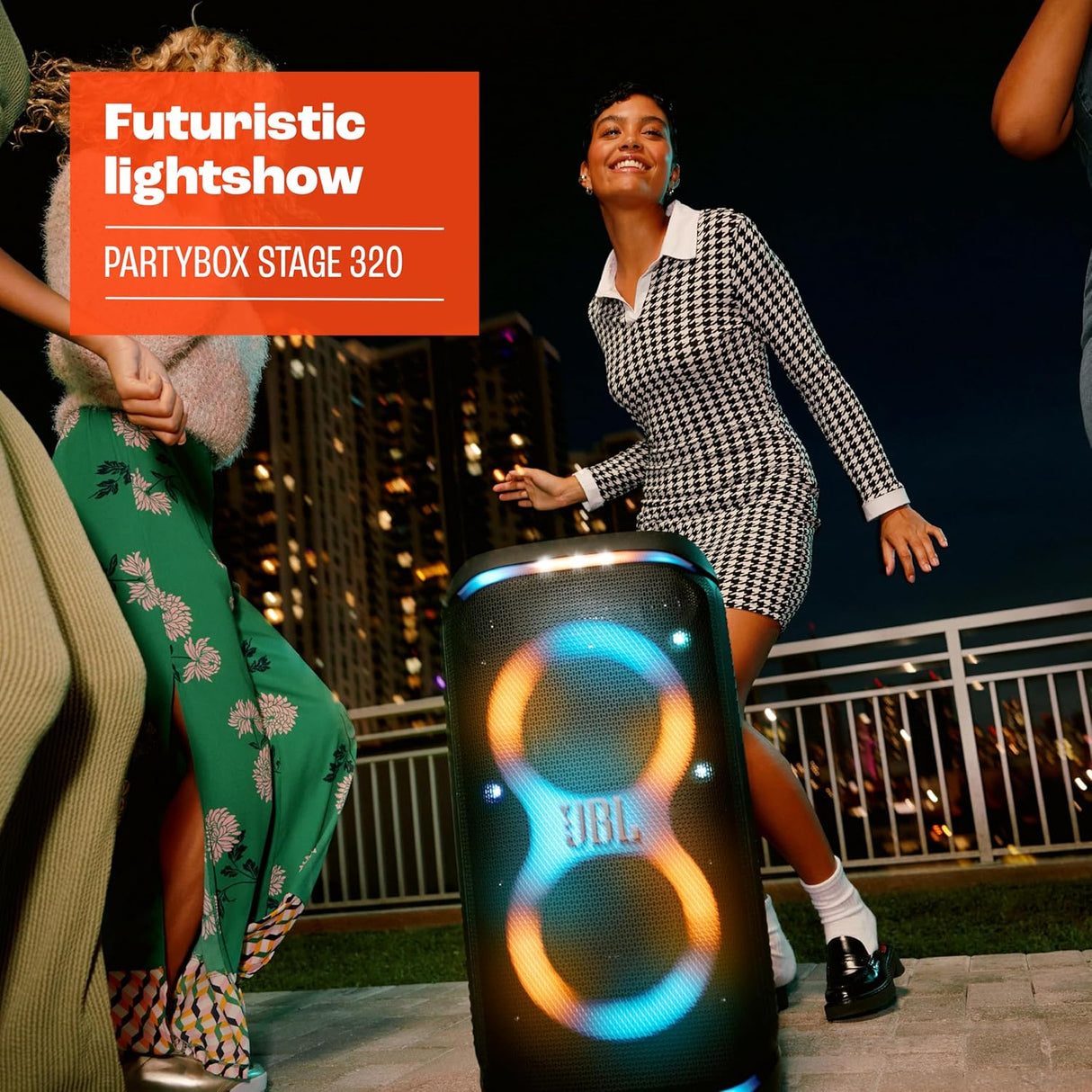 Altavoz portátil JBL PartyBox Stage 320, sonido potente y luces