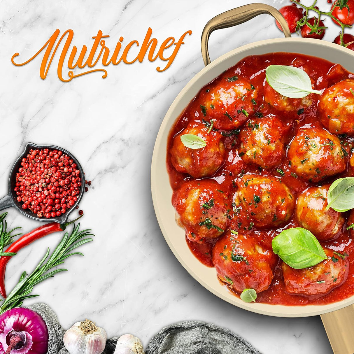 Sartén antiadherente con tapa NUTRICHEF NCHGLDX14