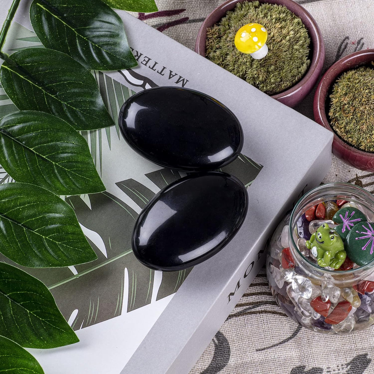 Piedra de Palma de Obsidiana Negra - Cristal Sanador Ovalado