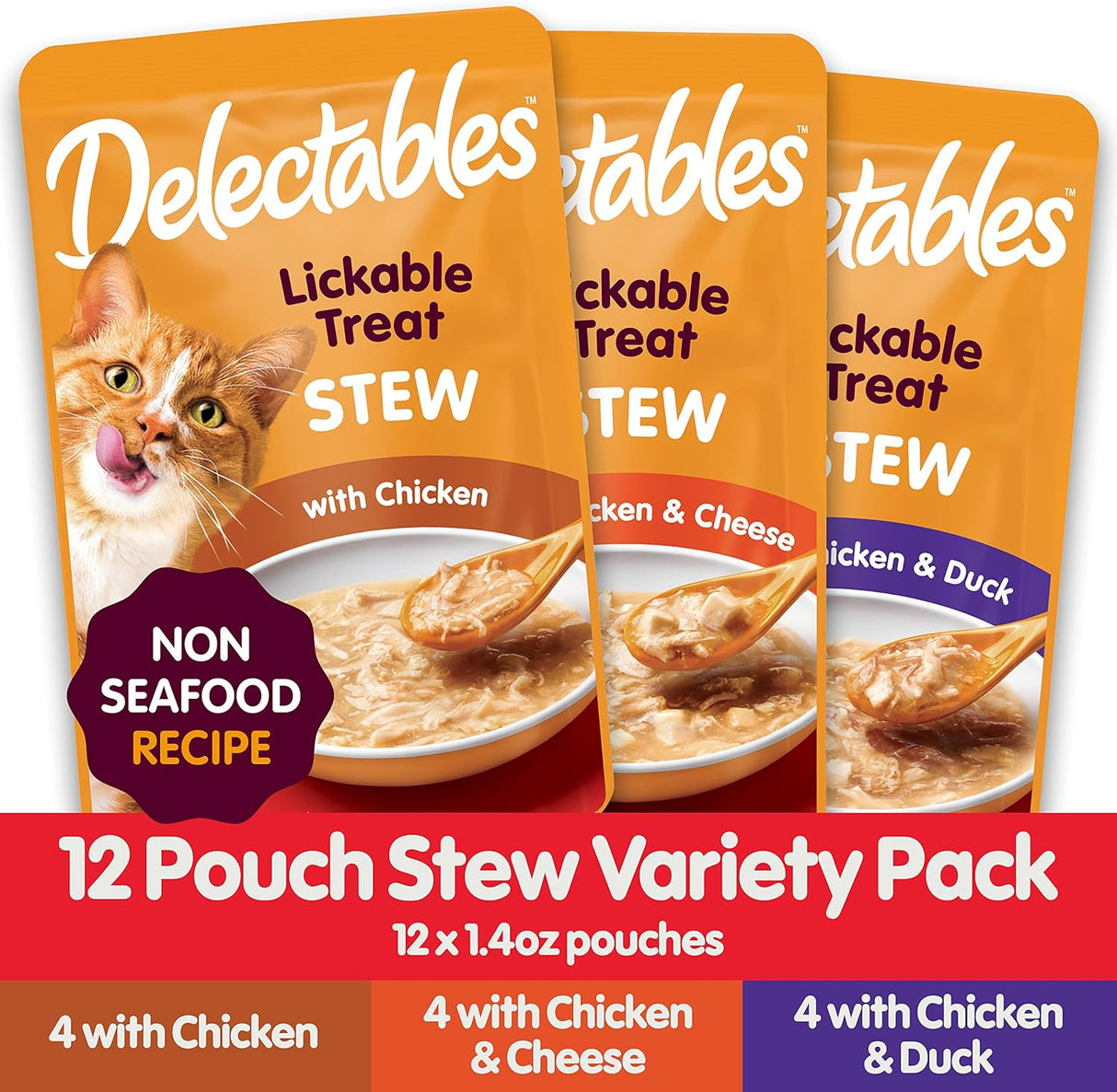 Guiso Lickable Delectables, sin mariscos, Pack 12, 1.4 oz