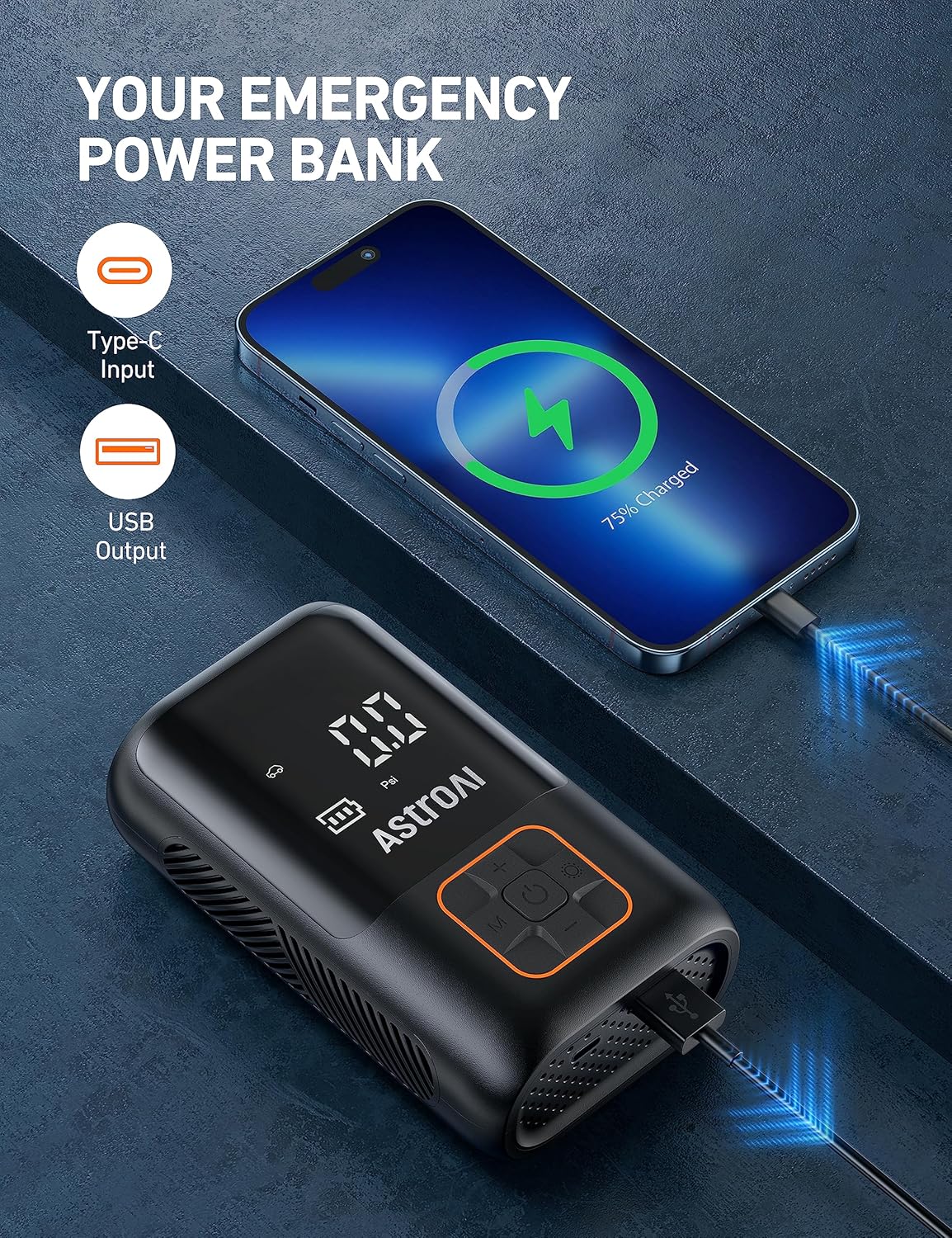 inlflador neumaticos luces led emergencia 150 psi AstroAI