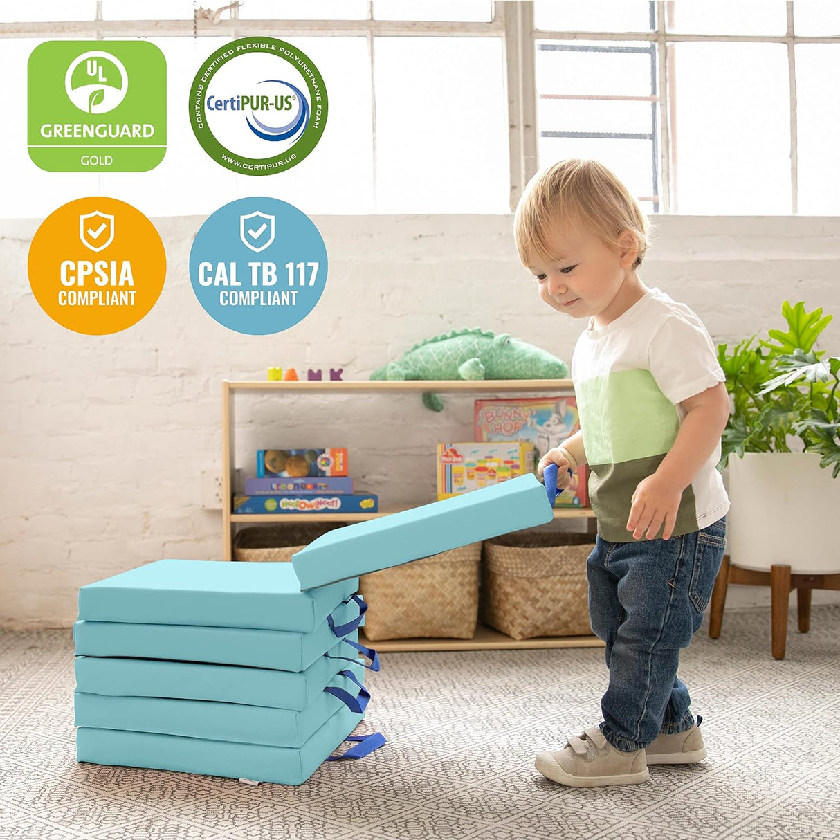 ECR4Kids SoftZone - Cojines de suelo, cuadrados, asientos flexibles, espuma de mar, 6 piezas