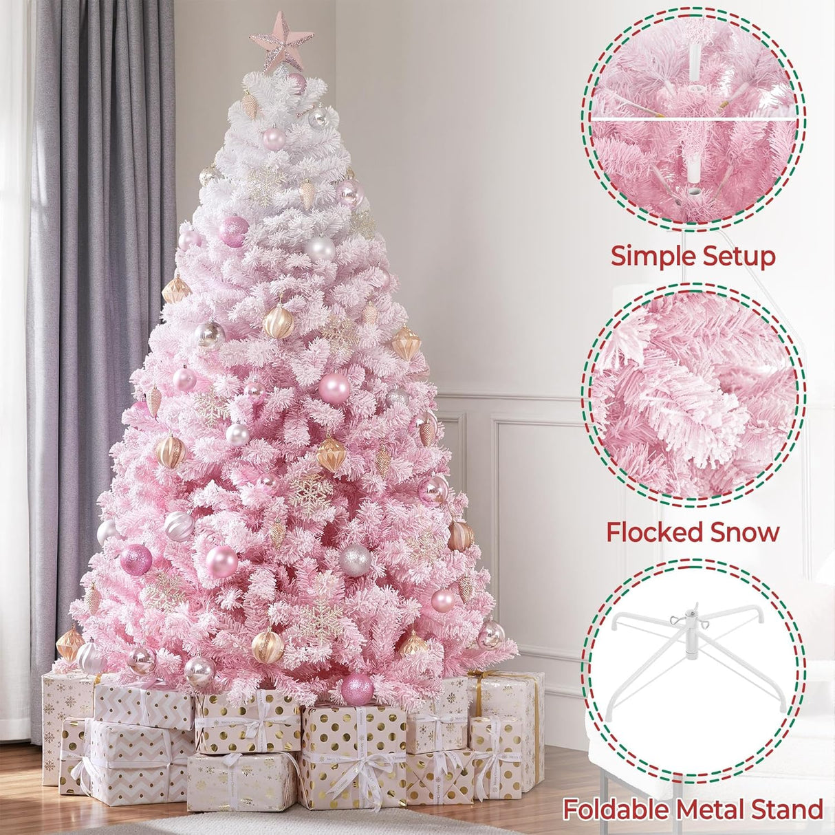 Árbol de Navidad Artificial Yaheetech 7.5ft Con Puntas Nevadas