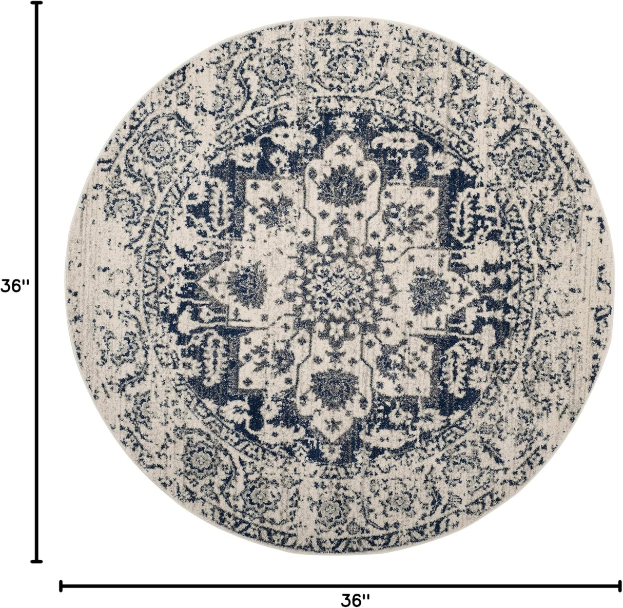 Alfombra Redonda Oriental Medallón Nieve Desgastada MAD603D