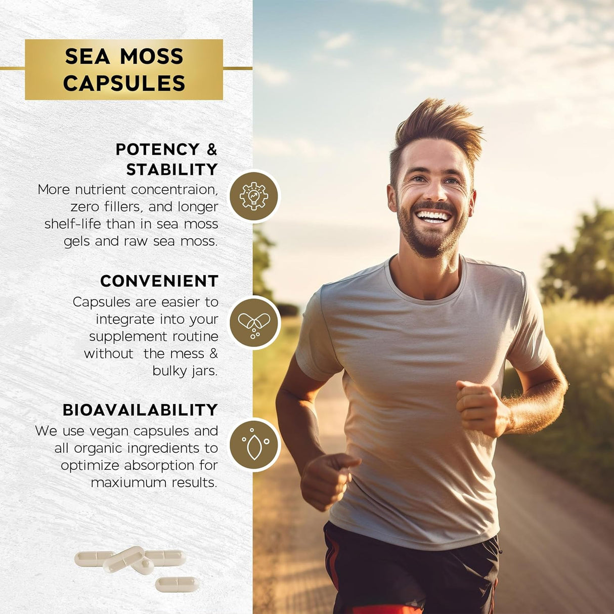 Suplemento de Sea Moss y Aceite de Semilla Negra con Ashwagandha, Miel, ACV y más - 120 cápsulas