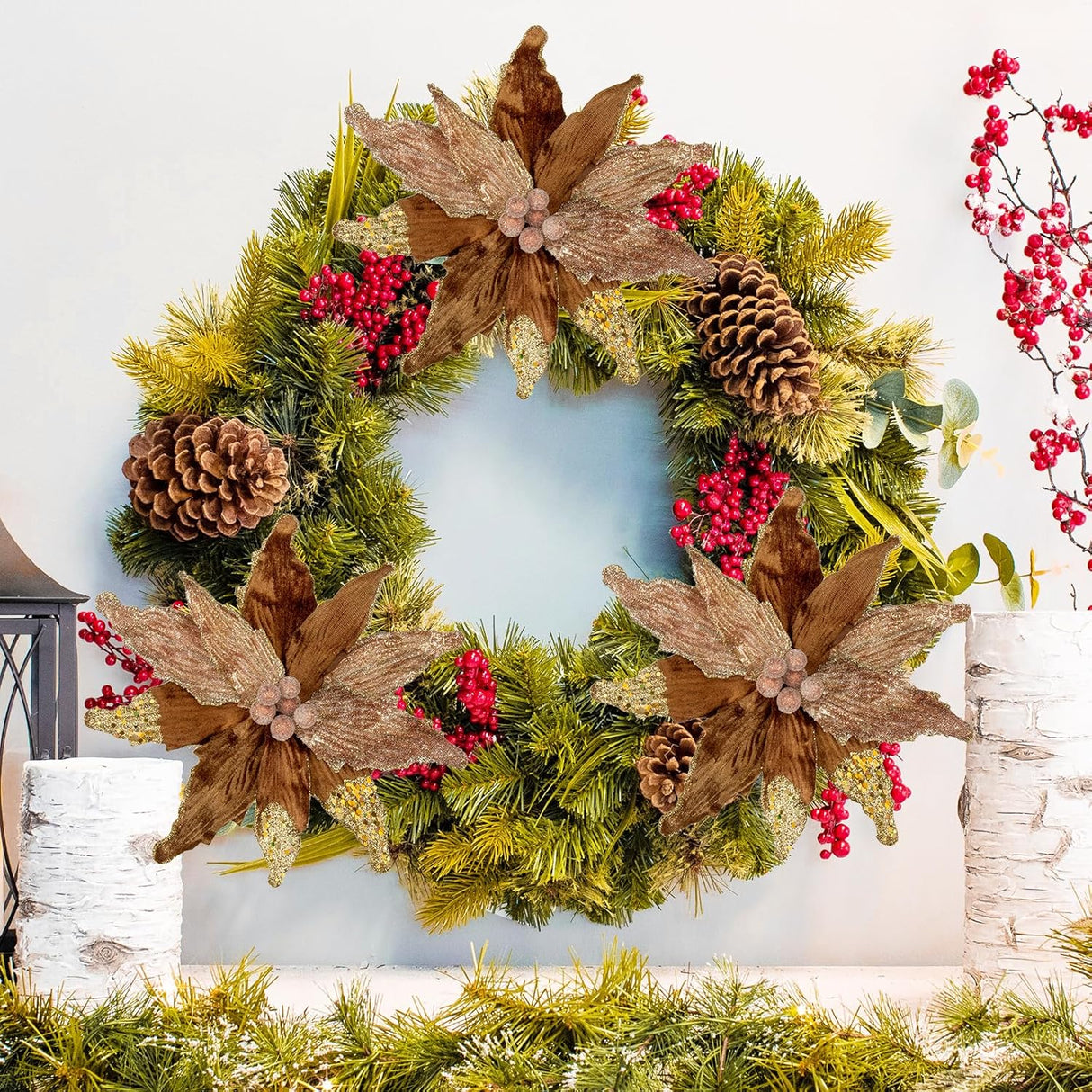 Flores Artificiales Poinsettia para Árbol de Navidad, Set 4