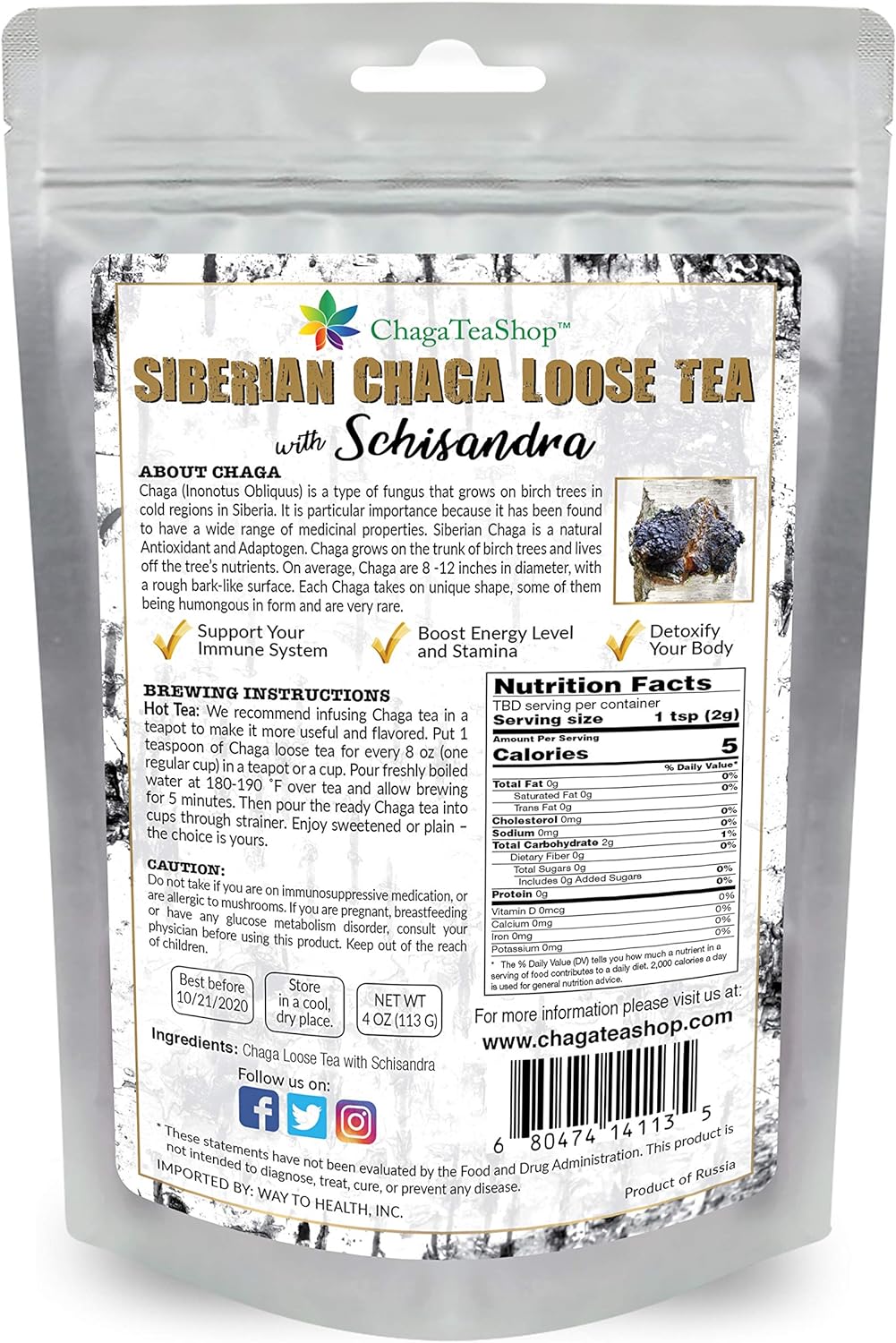 Suplemento Té suelto chaga siberianos sin cafeína natural