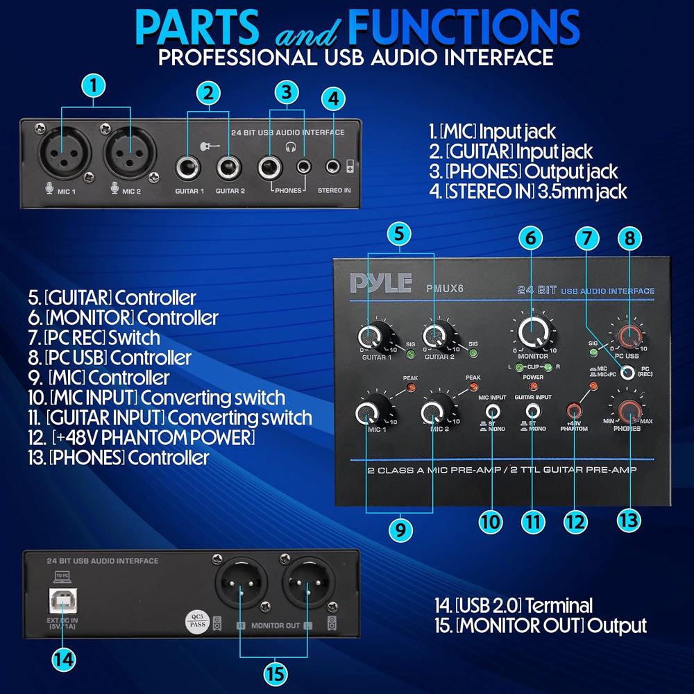 Amplificadores Interfaz de audio USB profesional  PMUX6