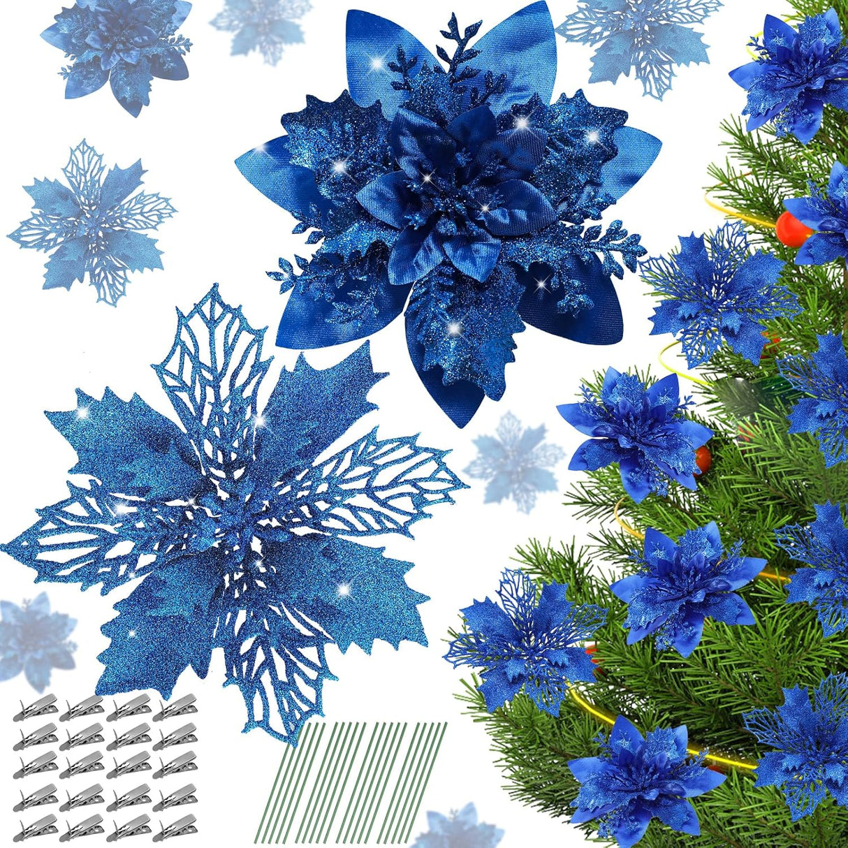 Flores Artificiales Serwalin 20Pcs Poinsettia 5.5/6.3 Pulgadas