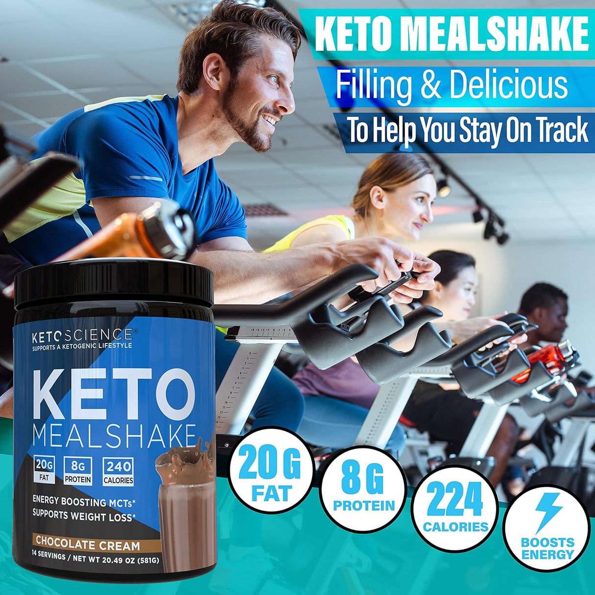 Suplemento Keto Science de chocolate para batido de comida