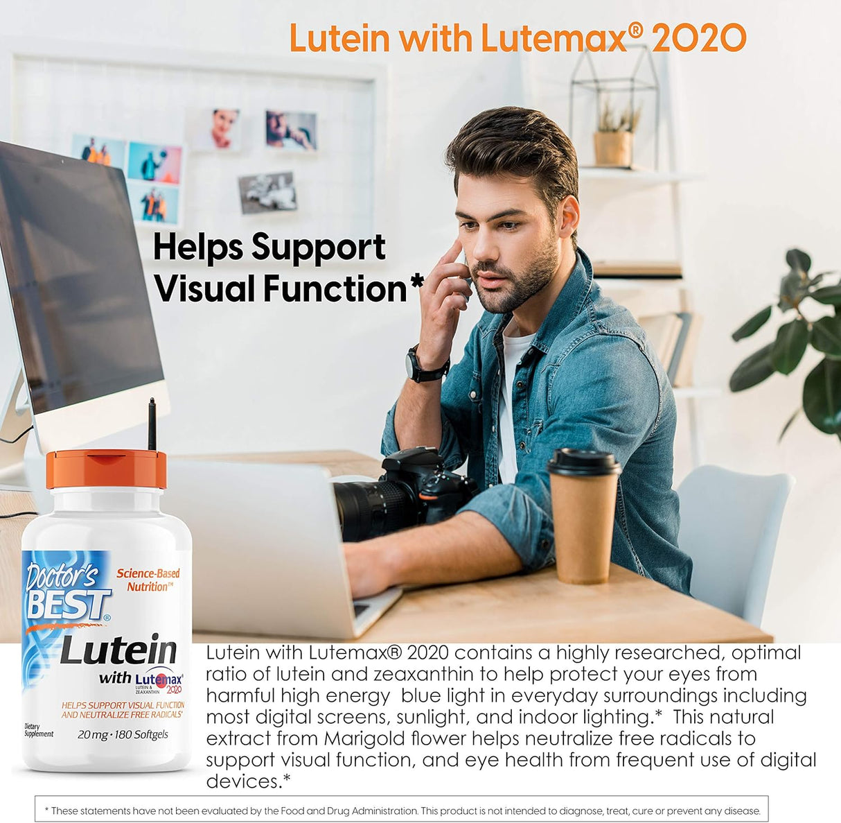 Luteína Doctor's Best, 20 mg, 180 Softgels, Sin GMO, Sin Gluten