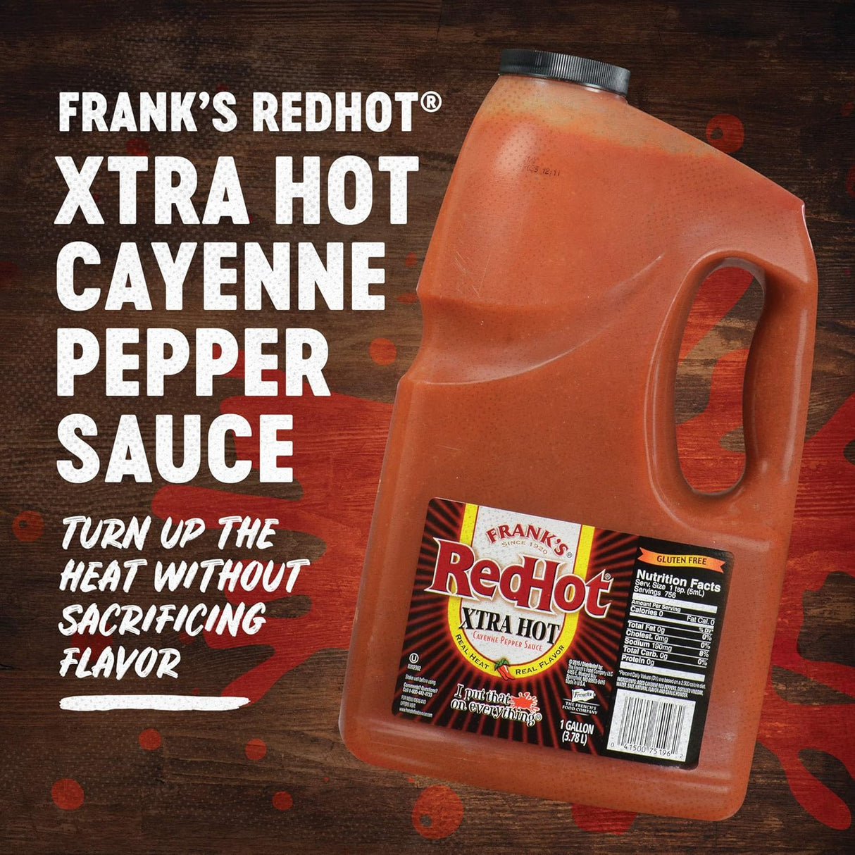 Frank's RedHot Xtra - Salsa picante de pimienta de cayena picante, 1 galón, un galón de salsa picante de pimienta de cayena extra picante con 3 veces el calor, mejor para alas, pizza, acompañamientos, aperitivos, bocados de bar y más