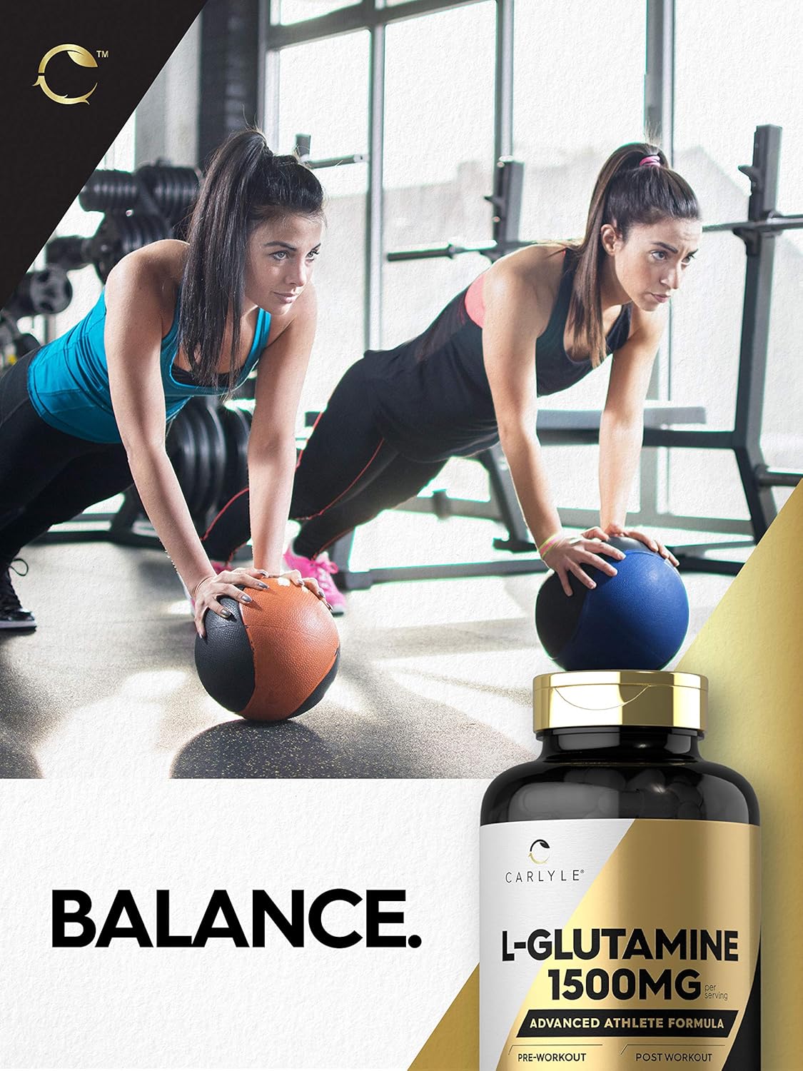 Cápsulas de Glutamina 1500mg Carlyle | 240 Conteos | Sin GMO