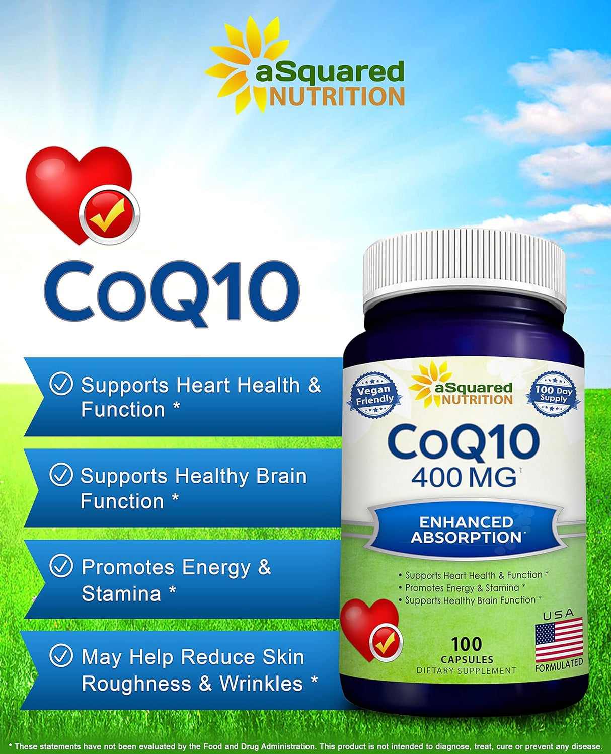 Suplemento aSquared Nutrition CoQ10 400 mg de fuerza máxima