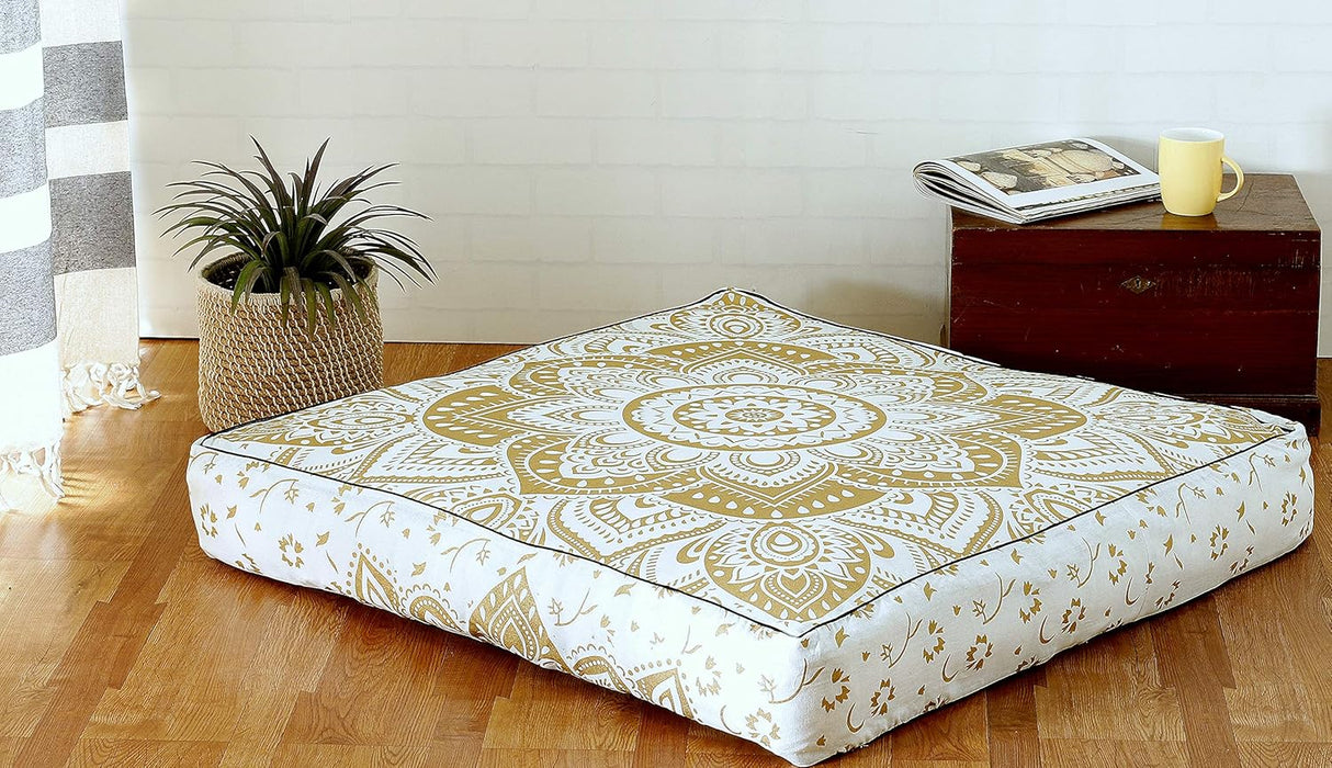Popular Handicrafts Funda de cojín de suelo – Mandala hippie cuadrado otomano funda de cojín de algodón de gran tamaño con cremallera resistente – Cama para perros y mascotas, 35 pulgadas, color