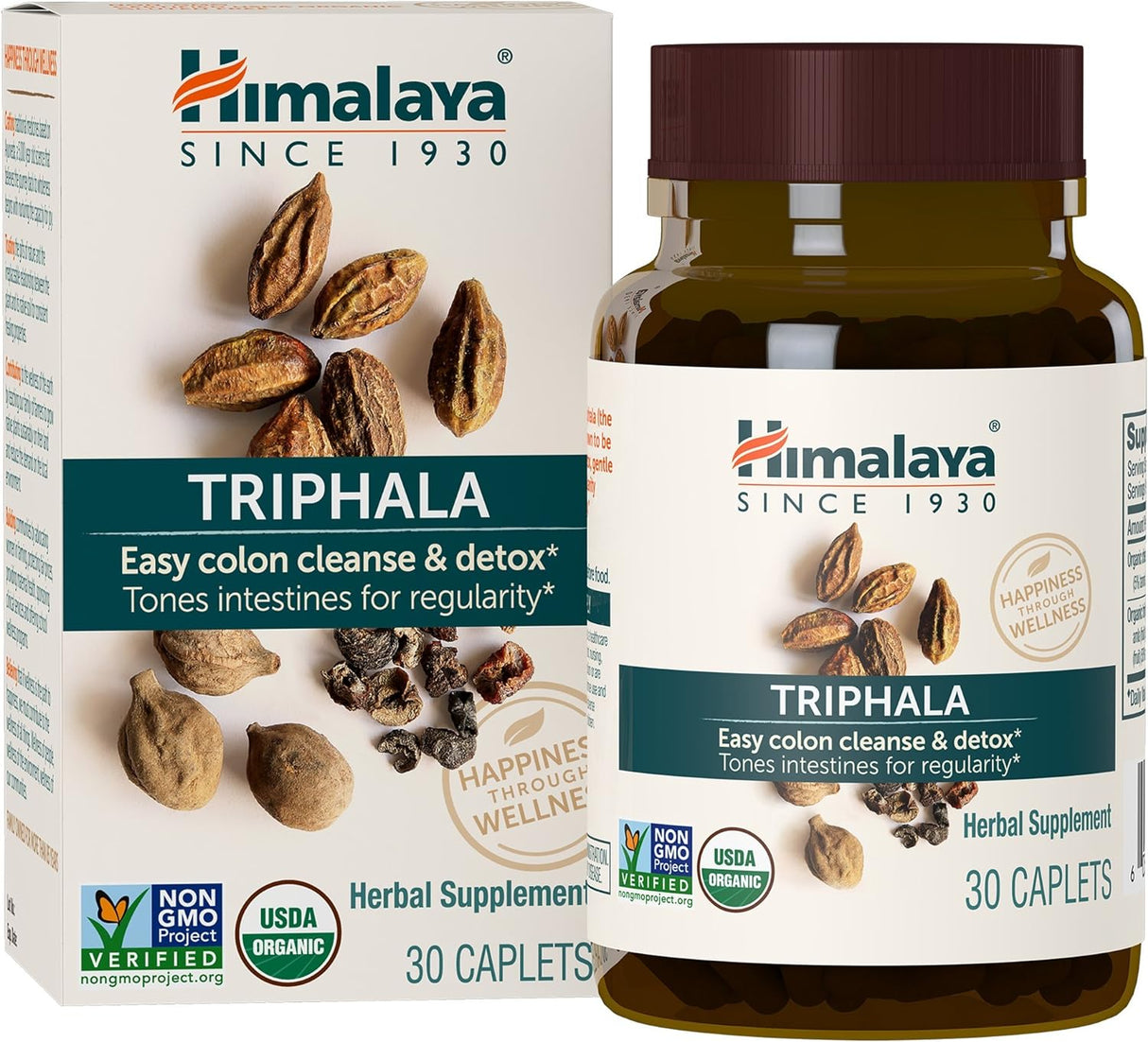 Himalaya Suplemento de hierbas orgánicas Triphala para limpieza de colon, apoya la regularidad, hinchazón ocasional, eliminación de residuos, USDA orgánico, sin OMG, vegano, 688 mg, 30 cápsulas a base