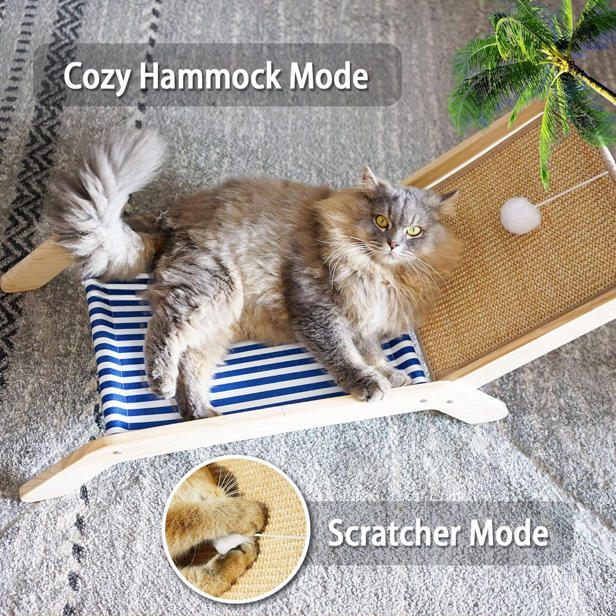 Hamaca para gatos con poste rascador de árbol de coco