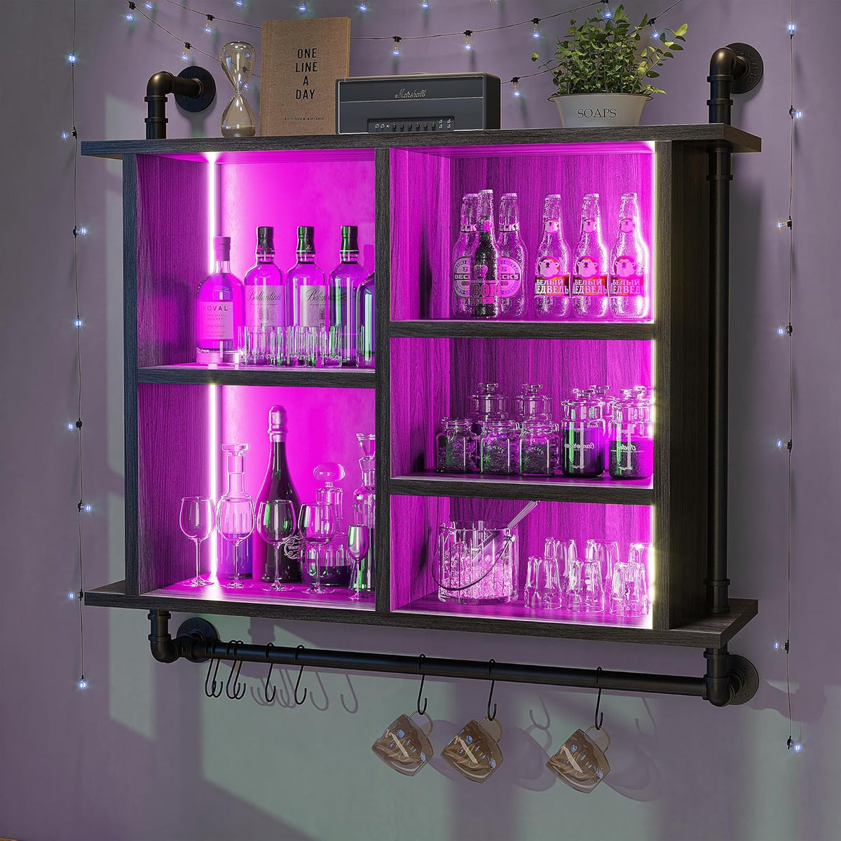 Estanterías flotantes REIBII con LED, 37 H, 110 LBS, S-Hook