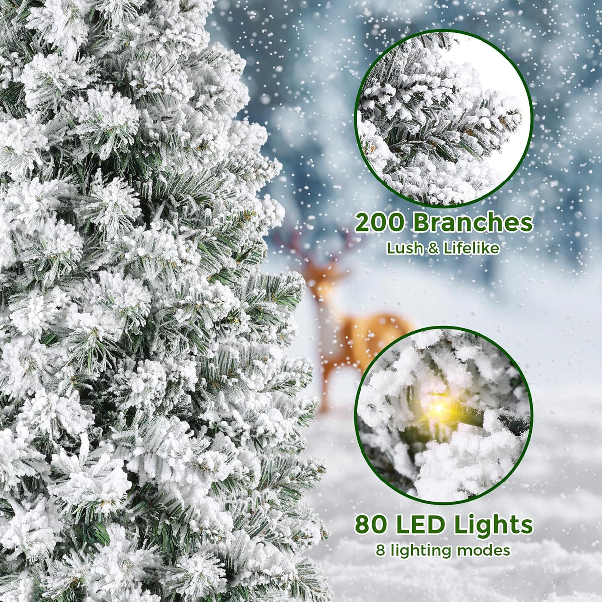 Árbol de Navidad 3FT Mini, 200 Ramas, 80 Luces LED, 108 Adornos