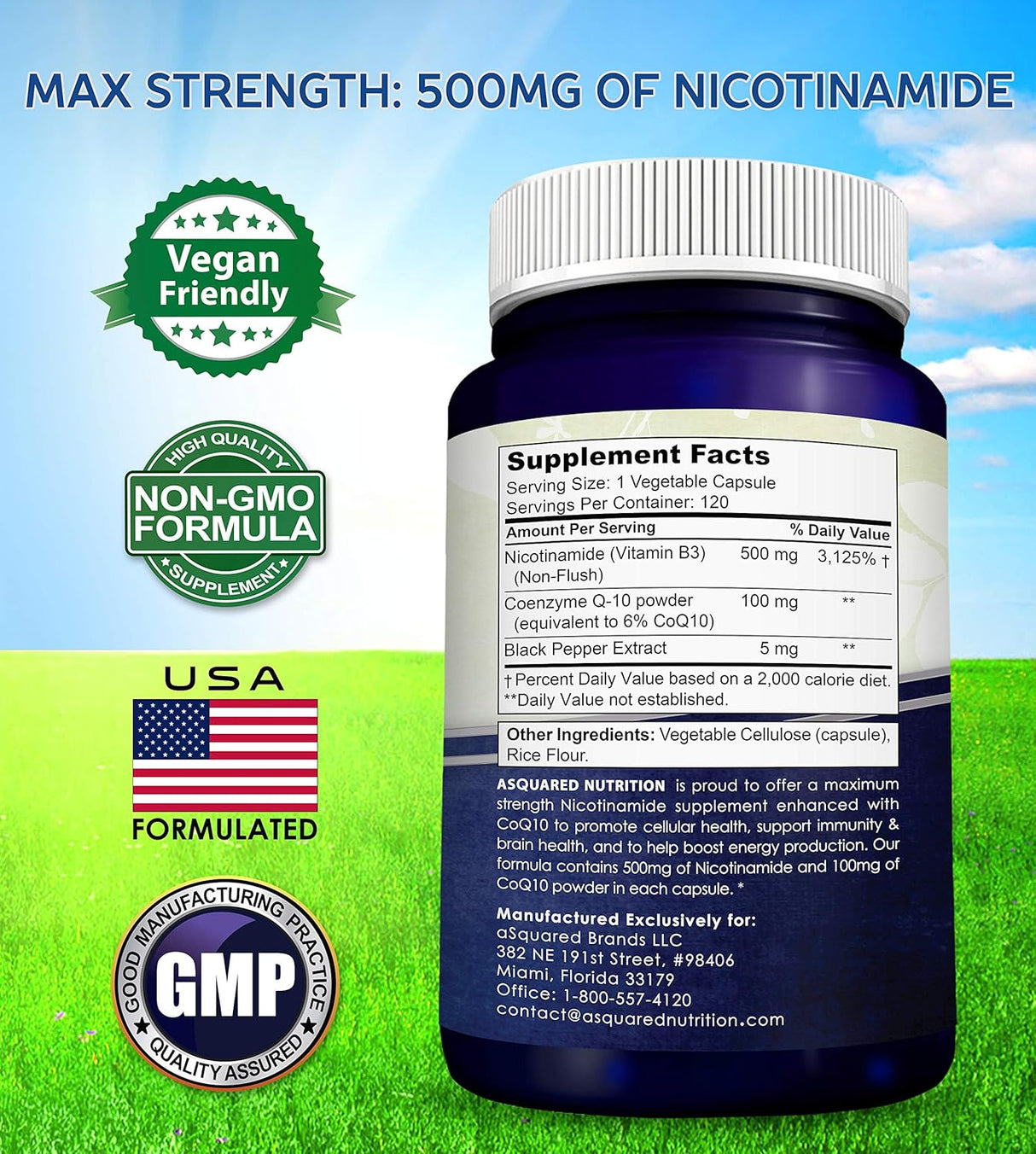 Suplementos Nicotinamida con CoQ10 (120 cápsulas) 500 mg