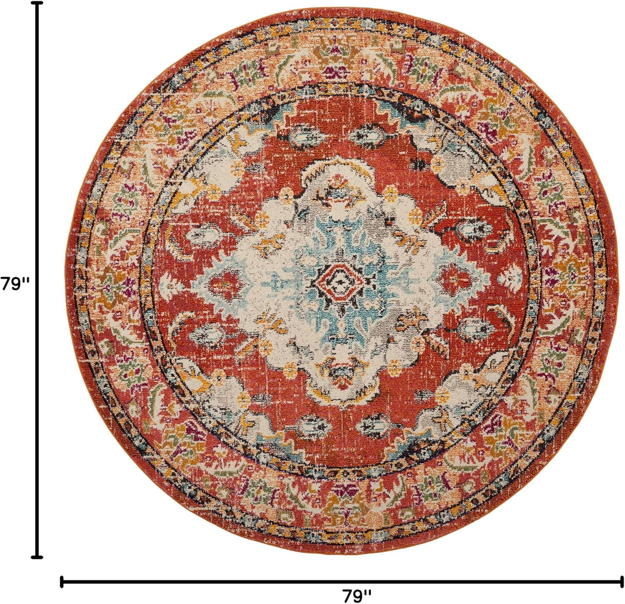 Alfombra Redonda Boho Chic Medallón, Diseño Distressed, MNC243H