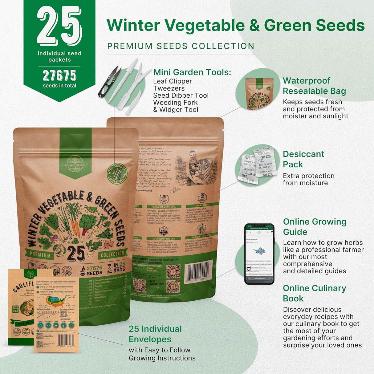 Pack de Semillas de Verduras de Invierno - 25 Variedades Non-GMO