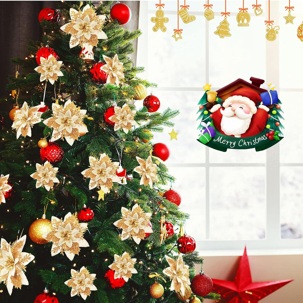 Flores Poinsettia Artificiales 36 Pcs para Decoración Navideña