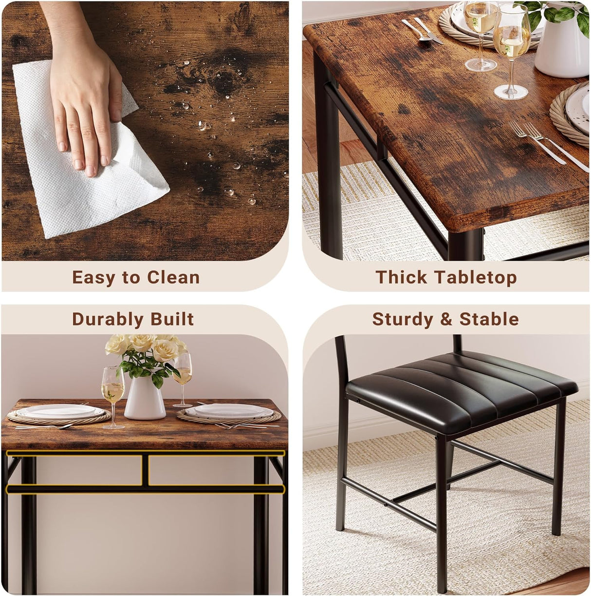 Juego de Mesa de Comedor para 2, Mesa y Sillas Tapizadas