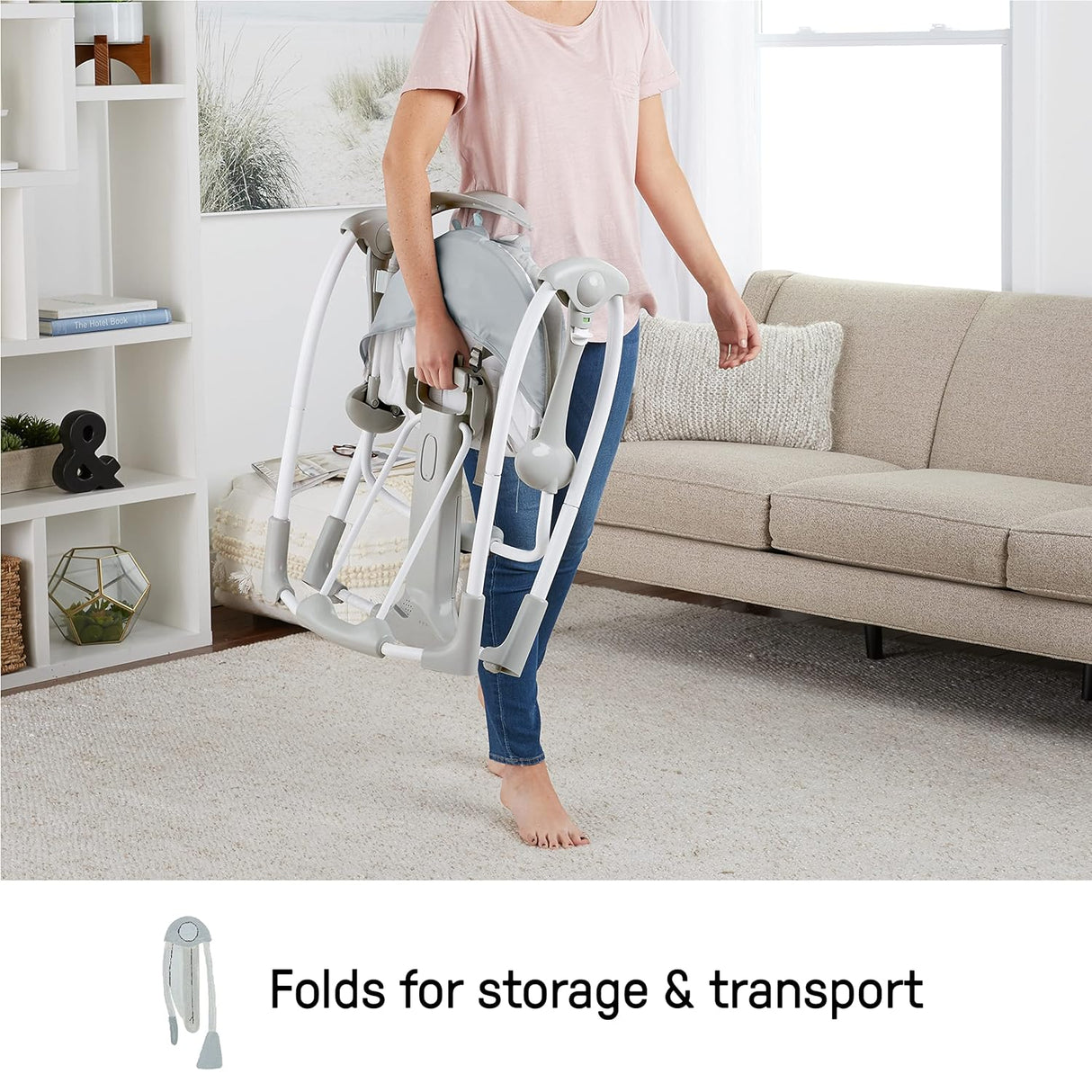 Ingenuity ConvertMe - 2 en 1 columpio portátil y compacto para bebé y asiento infantil, vibraciones alimentadas por batería, balanceo automático, sonidos de la naturaleza, Raylan