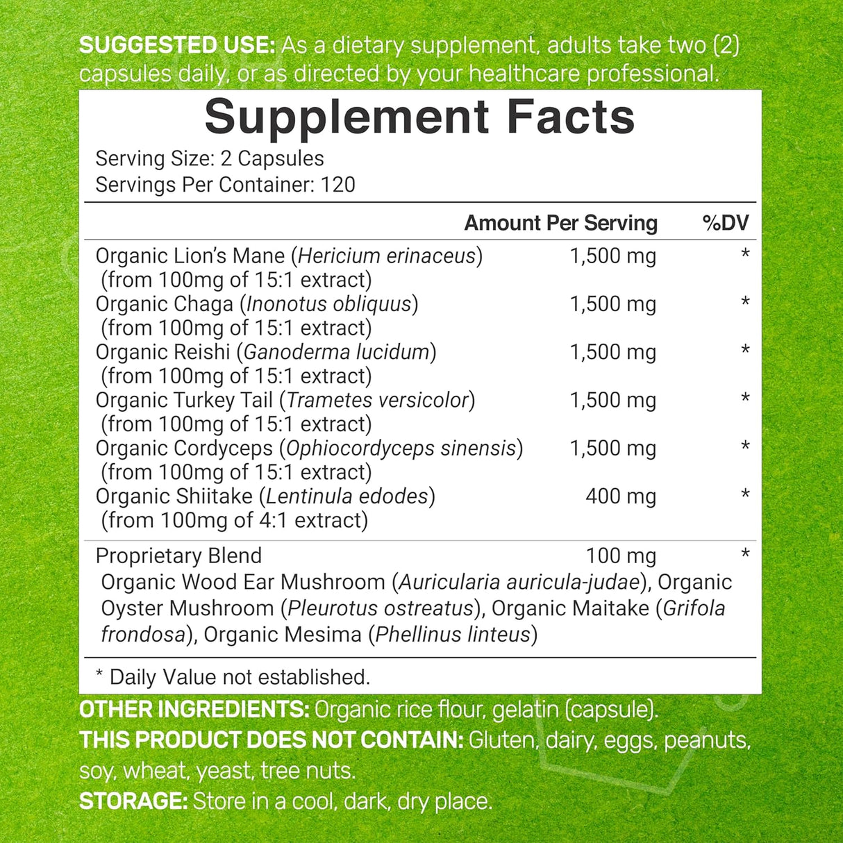 Suplemento Orgánico de Hongos, 10 en 1, Apoyo Integral
