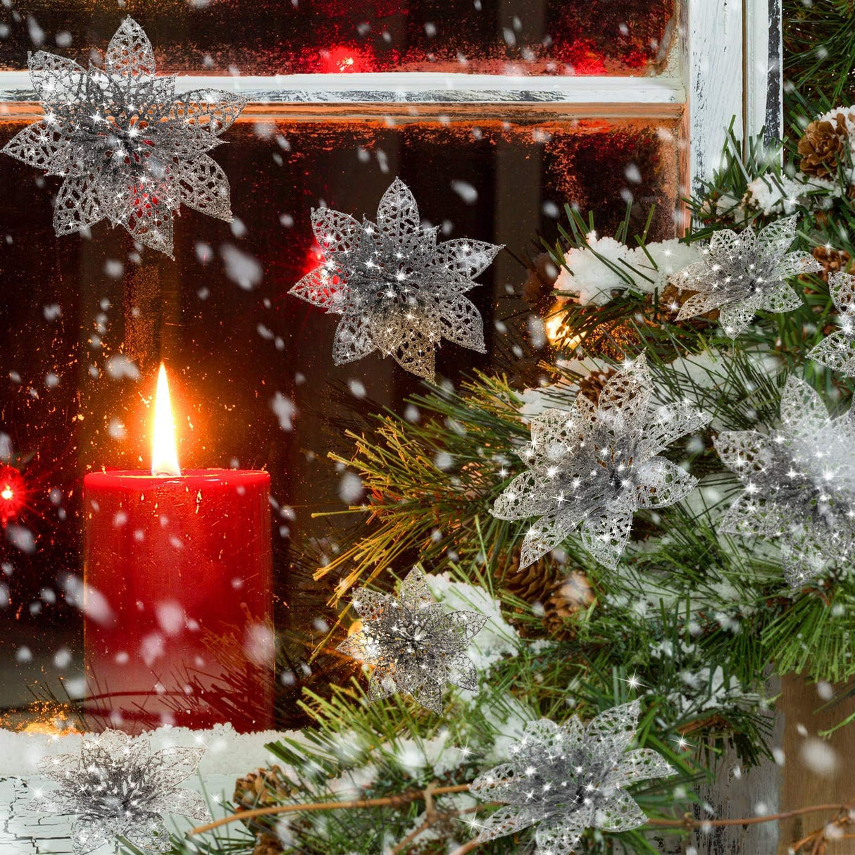 Flores Poinsettia Artificiales WILLBOND para Decoraciones Navideñas