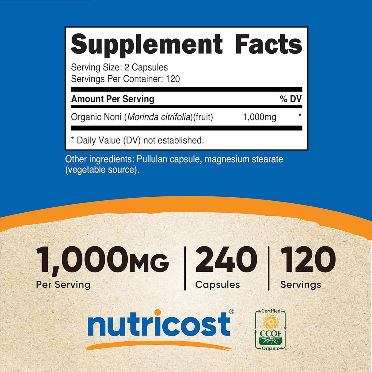 Suplemento Nutricost Noni Cápsulas de 500 mg 240 cápsulas
