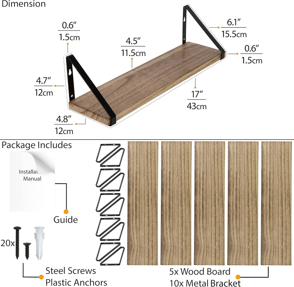 Estanterías Flotantes de Madera Wallniture Ponza, Set de 5