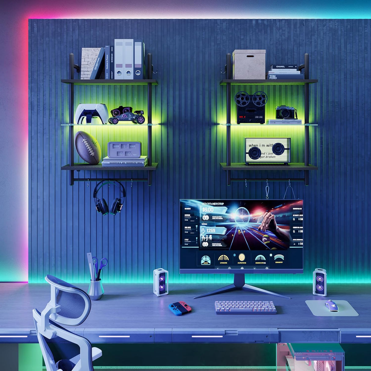 Estanterías Flotantes Bestier, 24 LED, 3 Niveles, para Pared