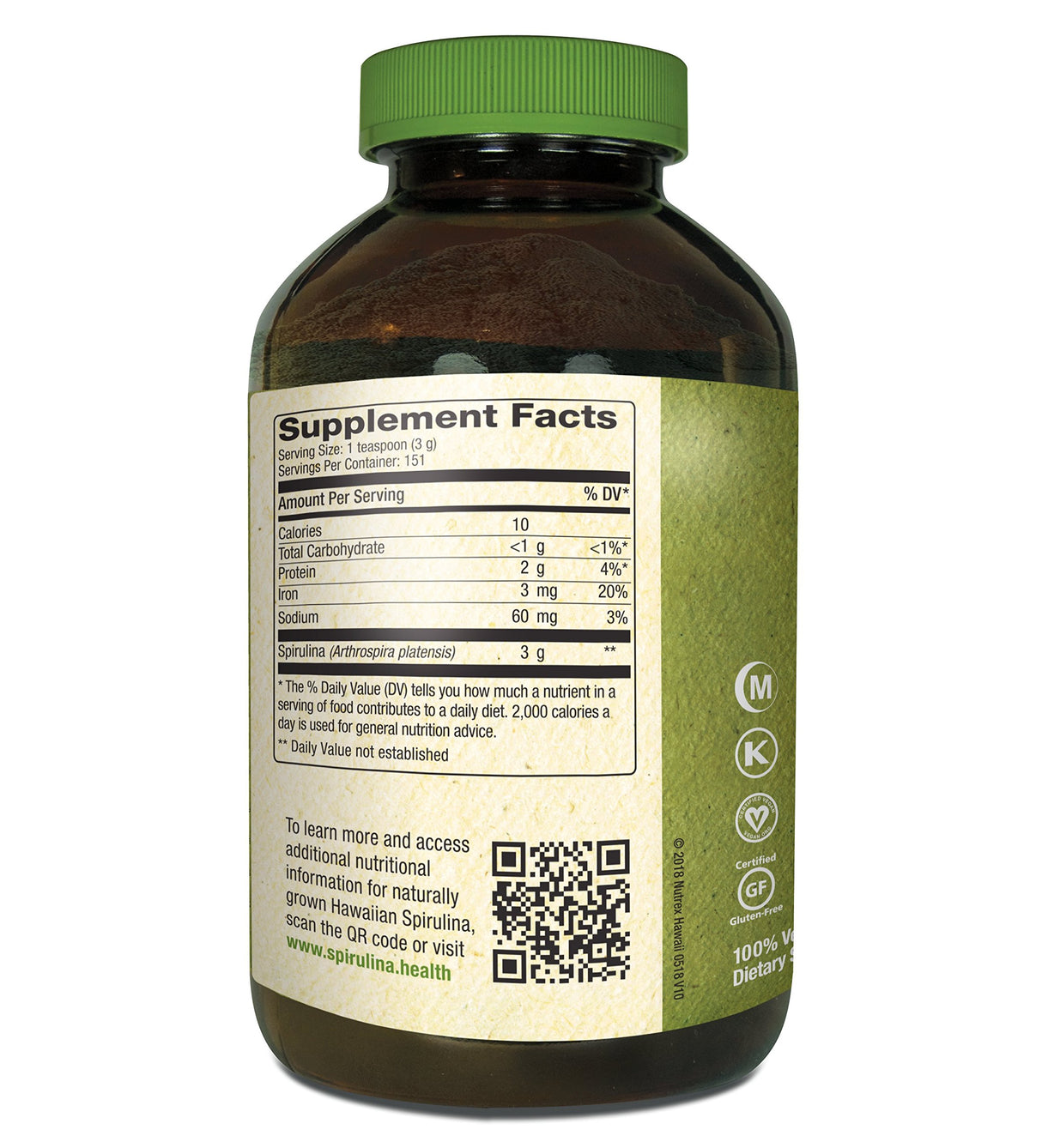 Espirulina natural premium de Hawai Vegano no transgénico