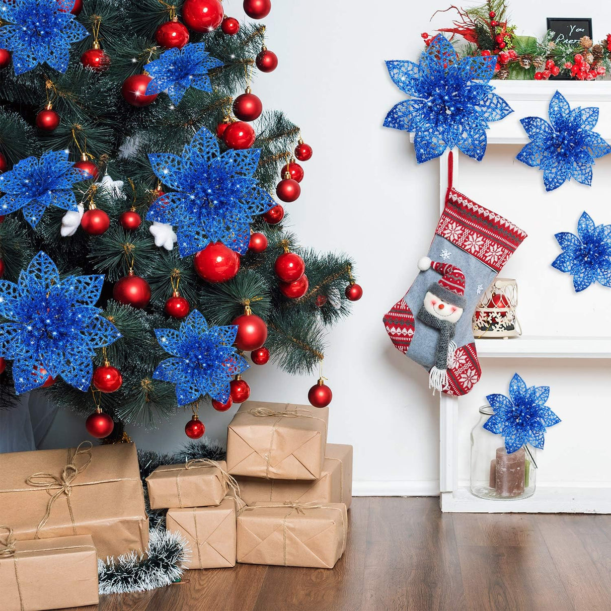 Adornos Artificiales Poinsettia WILLBOND, 36 Piezas Brillantes