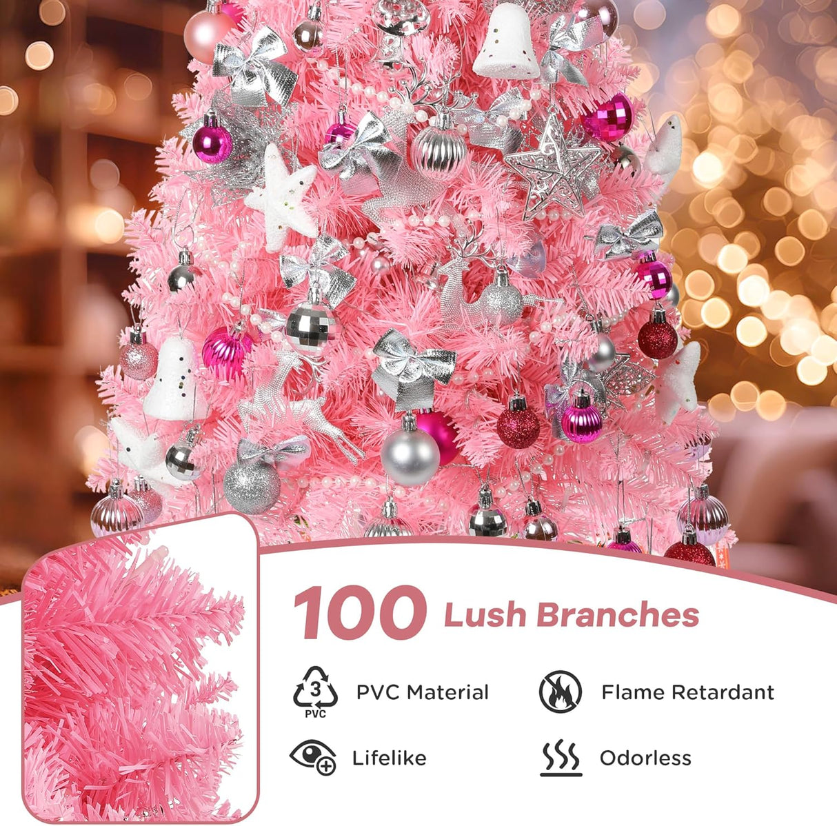 Árbol de Navidad 3FT, árbol artificial preiluminado 36 con 111 adornos