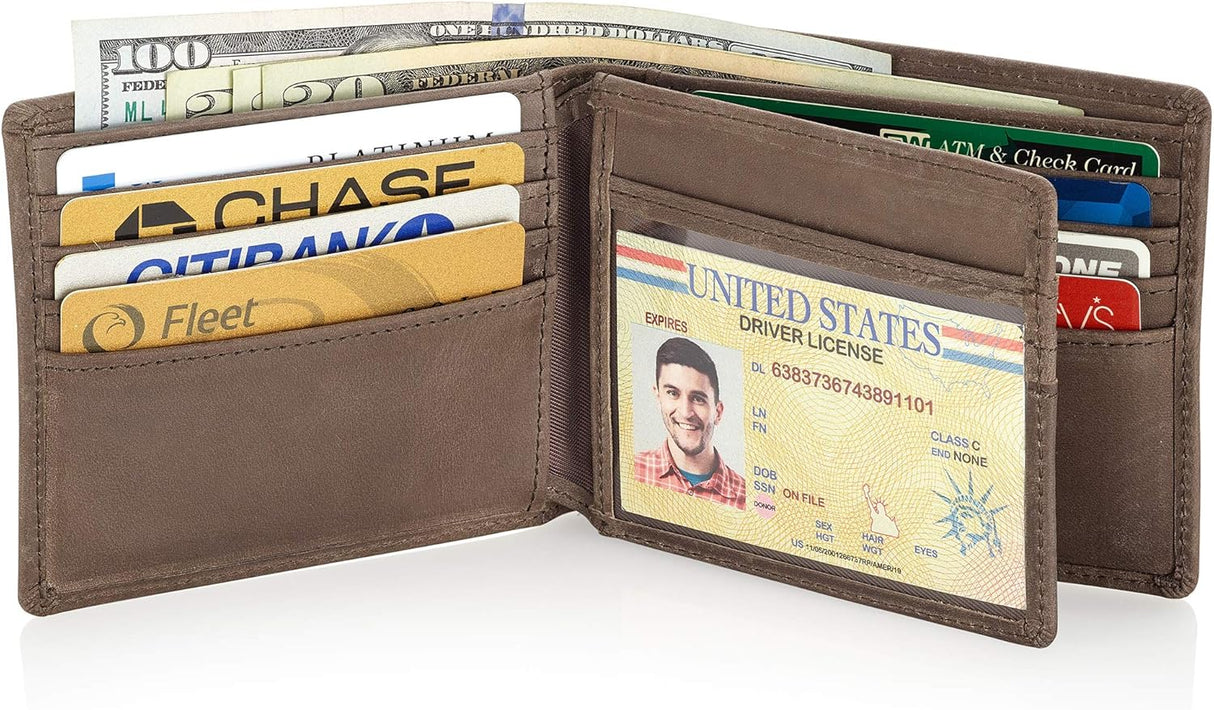 Billetera Bifold de Cuero para Hombre con Ventana de ID y RFID