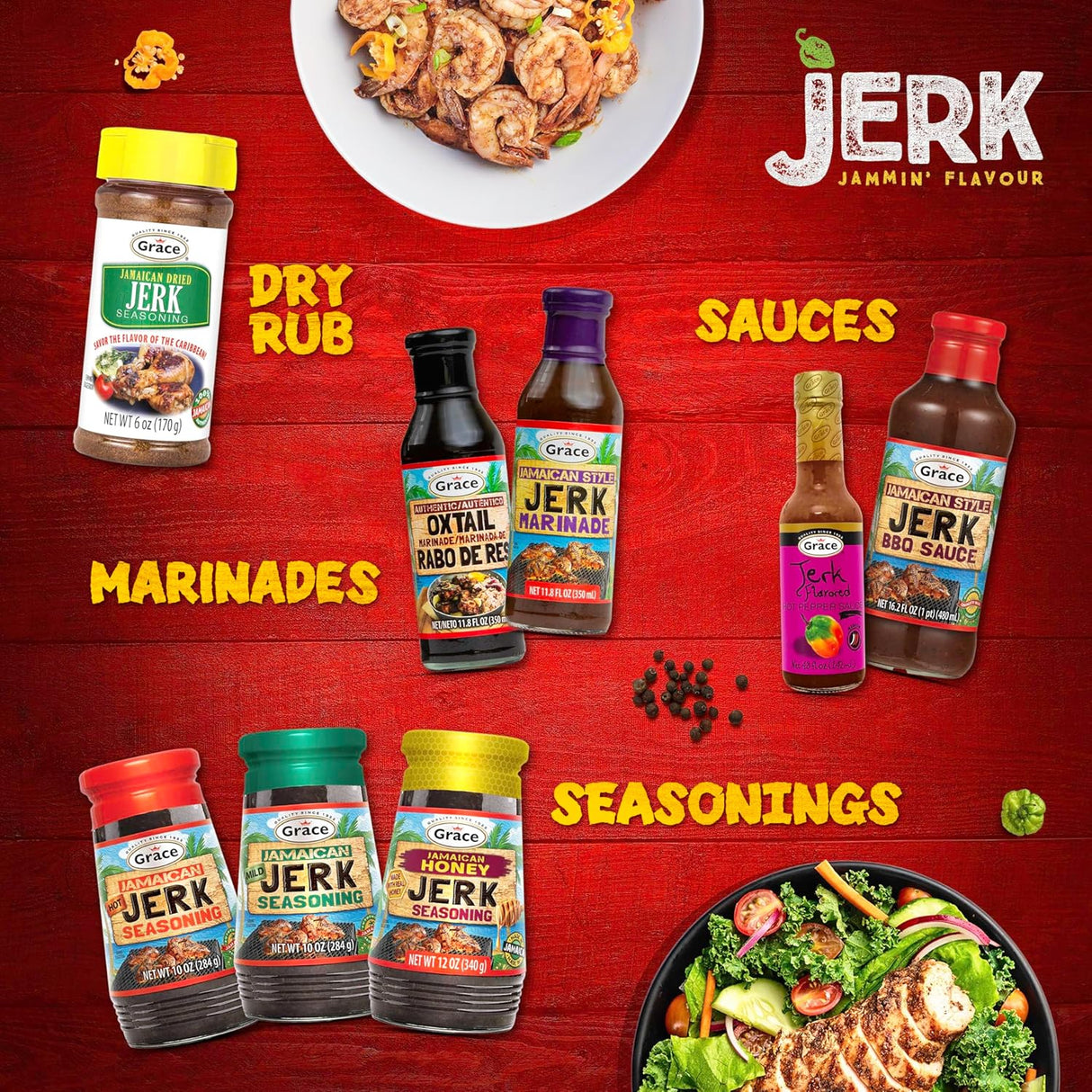 Pack de Marinados y Salsa BBQ Grace - Jerk y Oxtail 3 Botellas