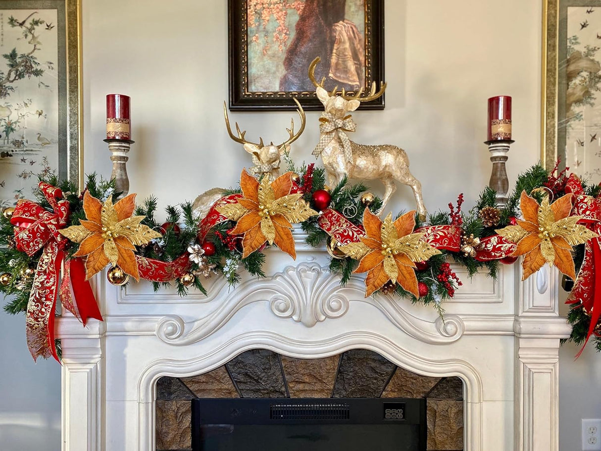 Flores de Poinsetia Artificiales, Set de 4, 12'' para Decorar