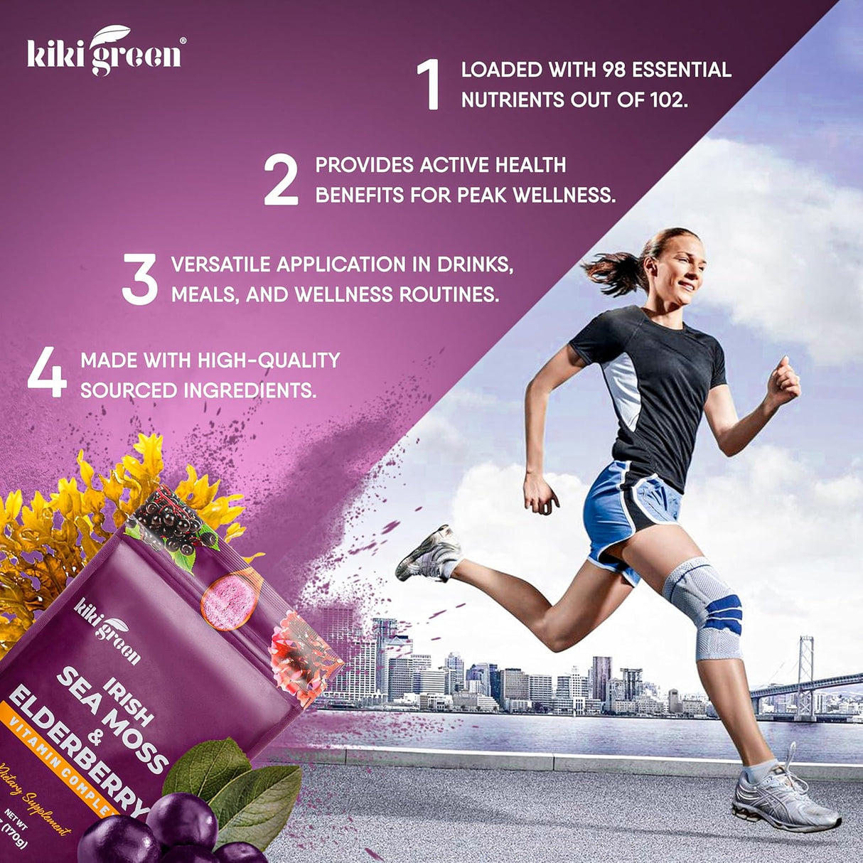 KIKI Green Sea Moss Powder con Elderberry - Suplemento Vegano 6 oz