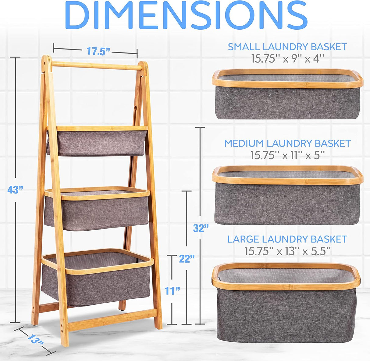 Canastos para Ropa plegable 3 niveles SERENELIFE SLHMPSHF88