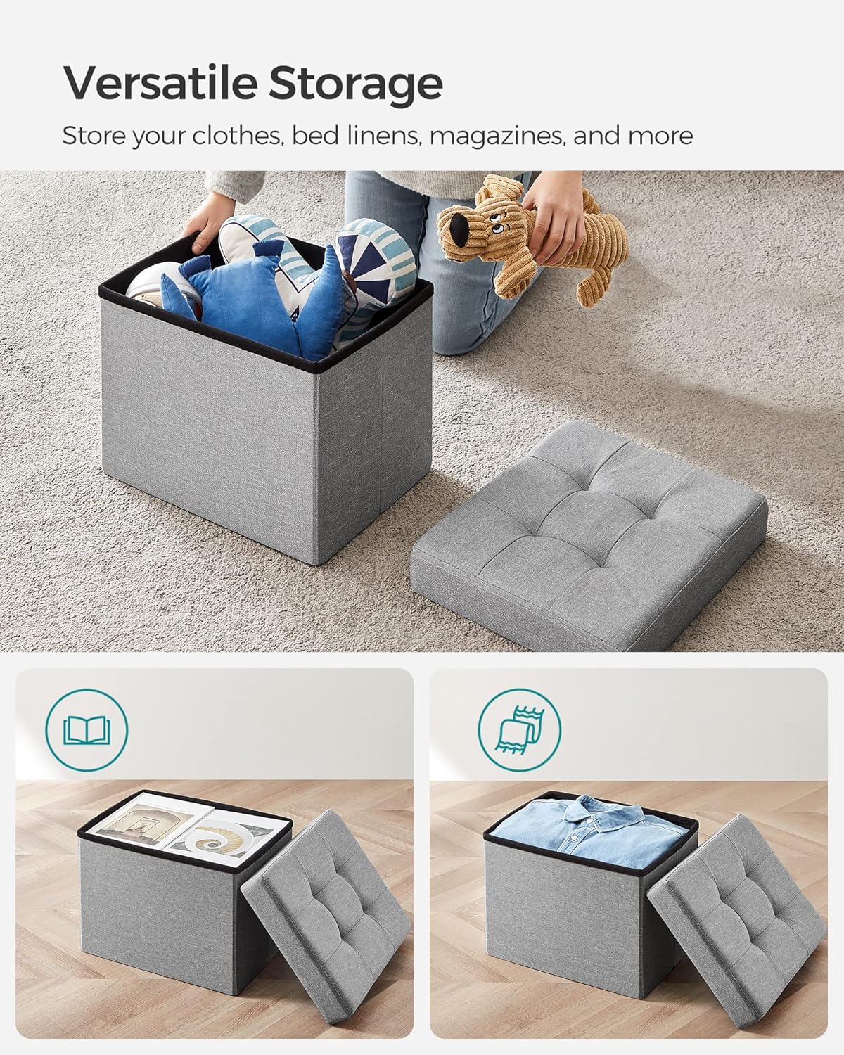 Otomana de Almacenamiento Plegable, 286 lb Capacidad, ULSF102G02