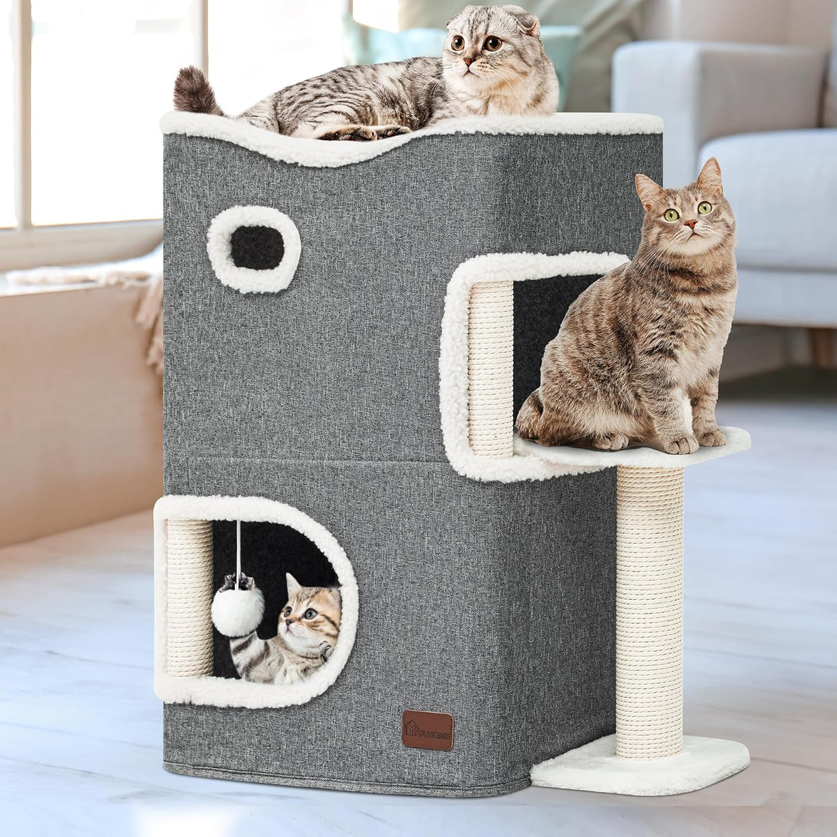 Casa para gatos 2 niveles YITAHOME, túneles y rascador, extendida