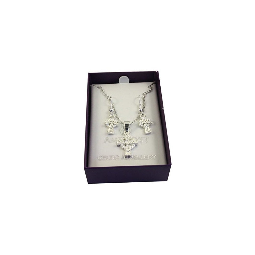Juego Colgante y arete bañado en plata 18 diseño Cruz Celta