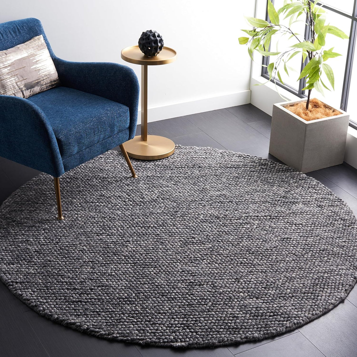 Alfombra Redonda de Lana Texturizada, Ideal para Salas (NAT620H-8R)