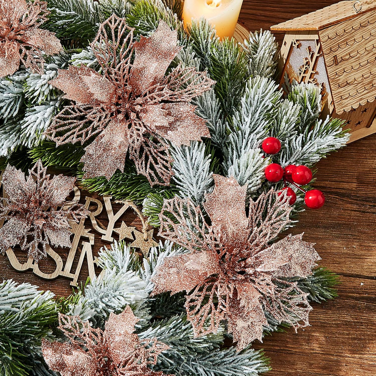 Flores Poinsettia Artificial 16 Pcs - Wironlst Decoraciones Navidad