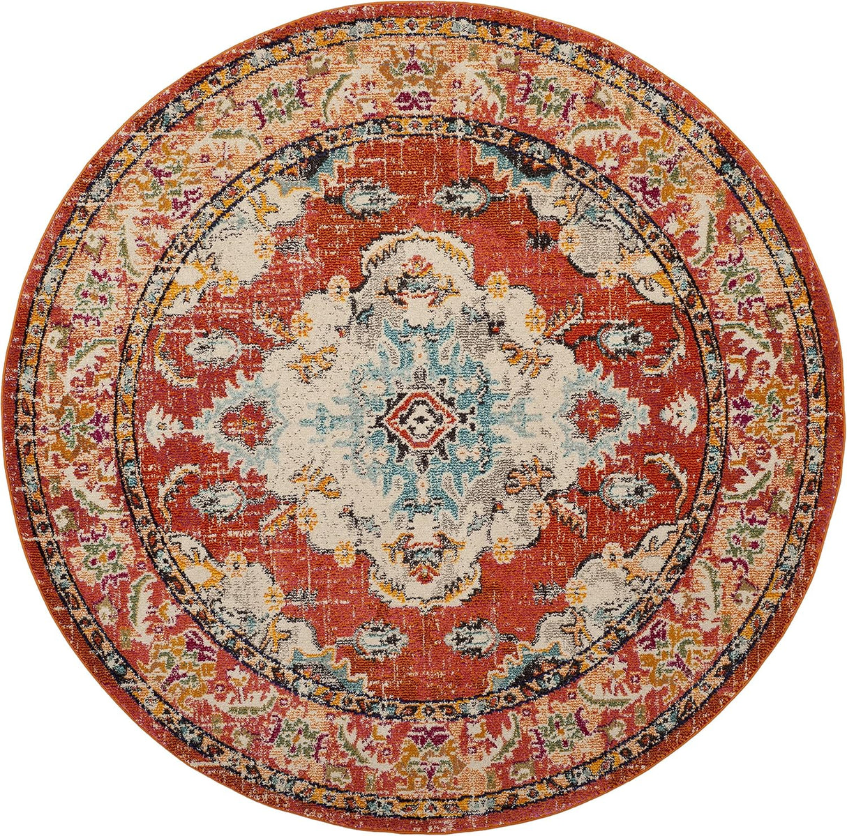 Alfombra Redonda Boho Chic Medallón, Diseño Distressed, MNC243H