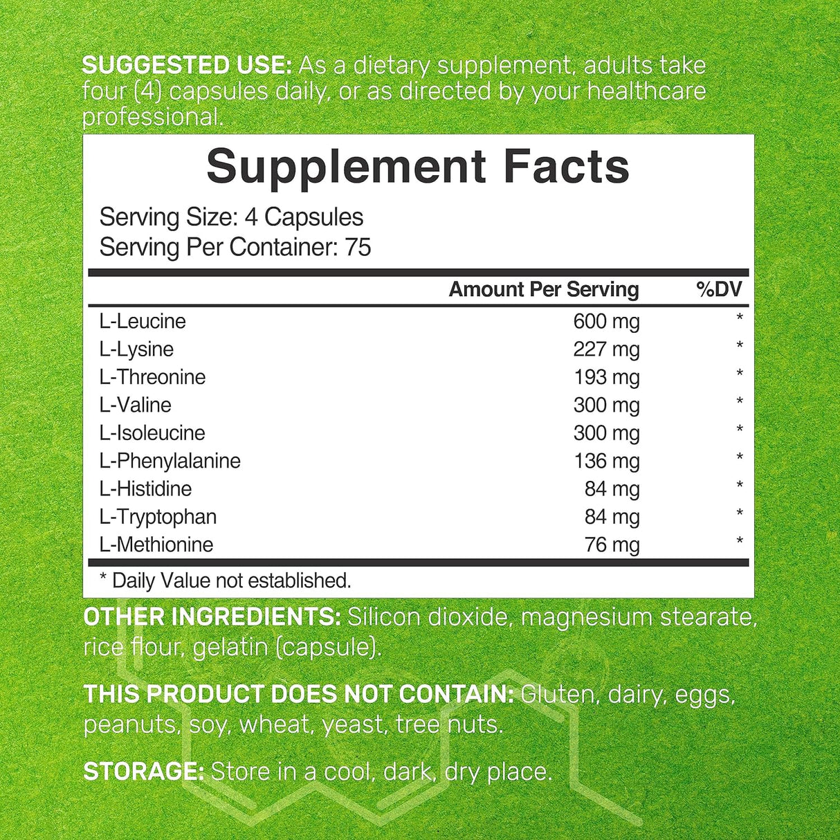 Suplemento Aminoácidos esenciales (EAA) 2000 mg 300 cápsulas