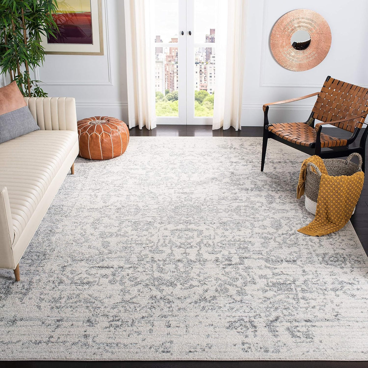 Alfombra Cuadrada Medallón de Copo de Nieve, Fácil Cuidado, MAD603G